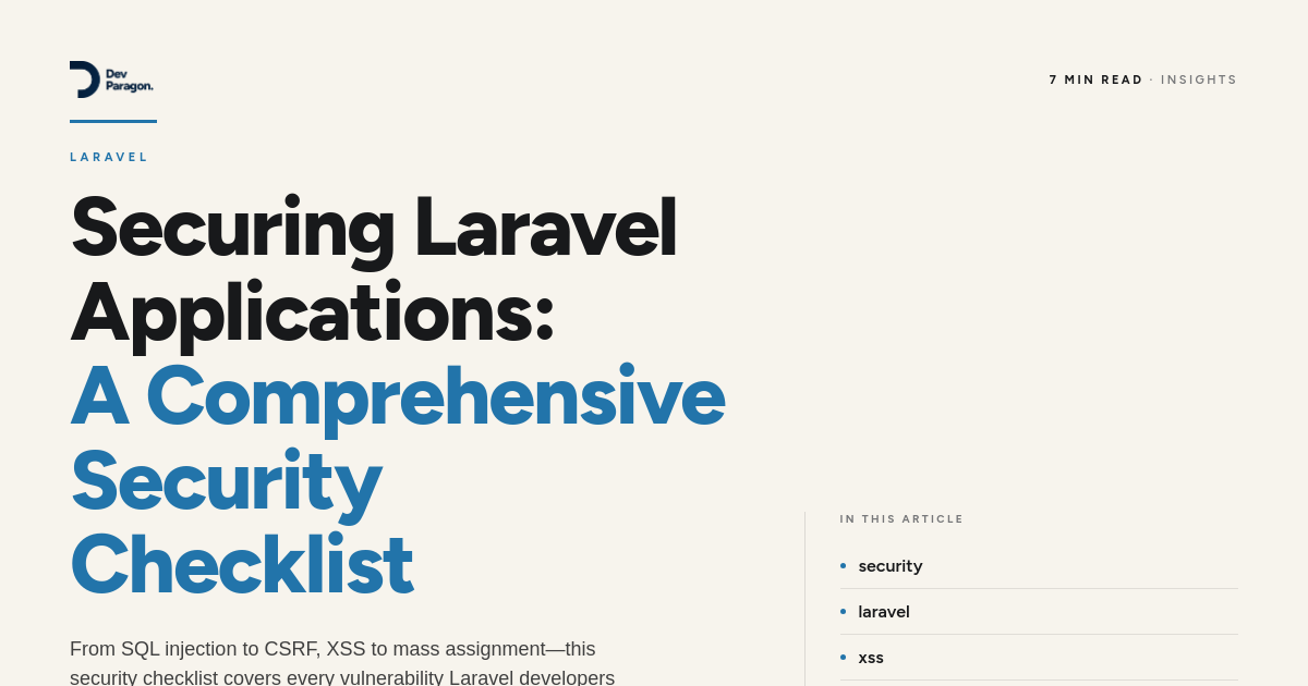 Securing Laravel Applications: A Comprehensive Security Checklist